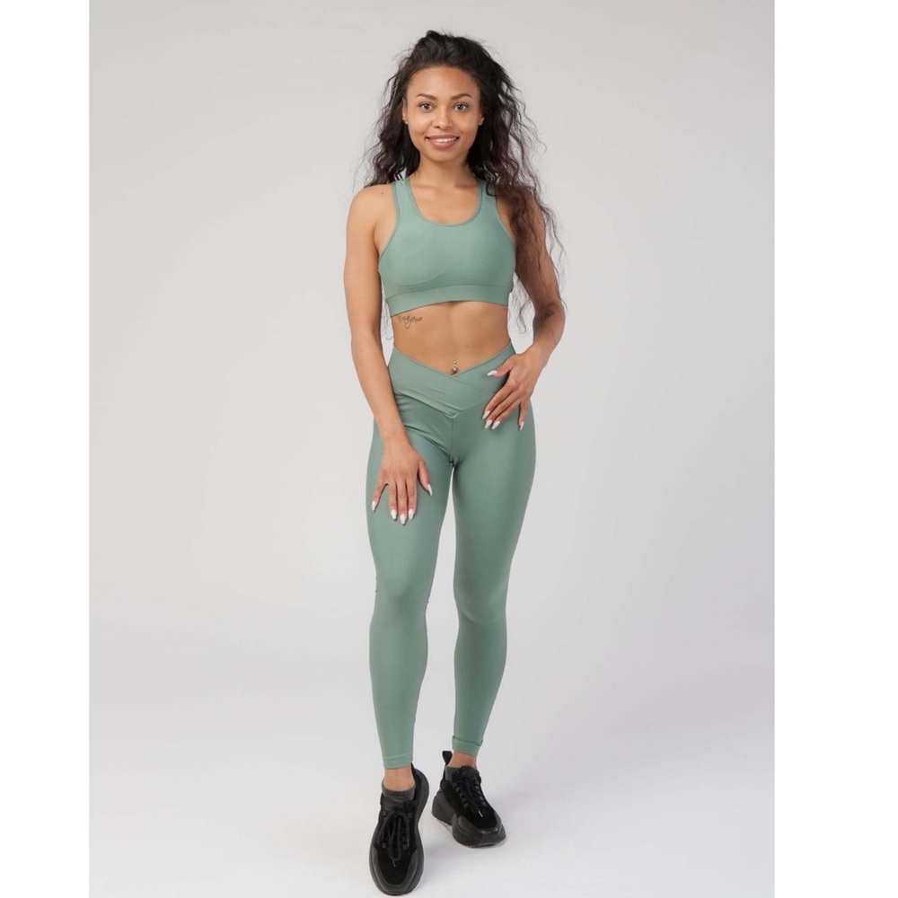 Profit Ribbed Racer Sports Bra Green M - Picture 4 of 7